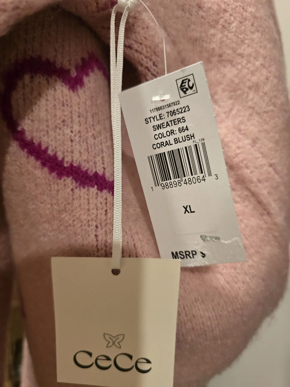 CeCe Pink Heart-Print V-Neck Cardigan with Hot-Pink Accents